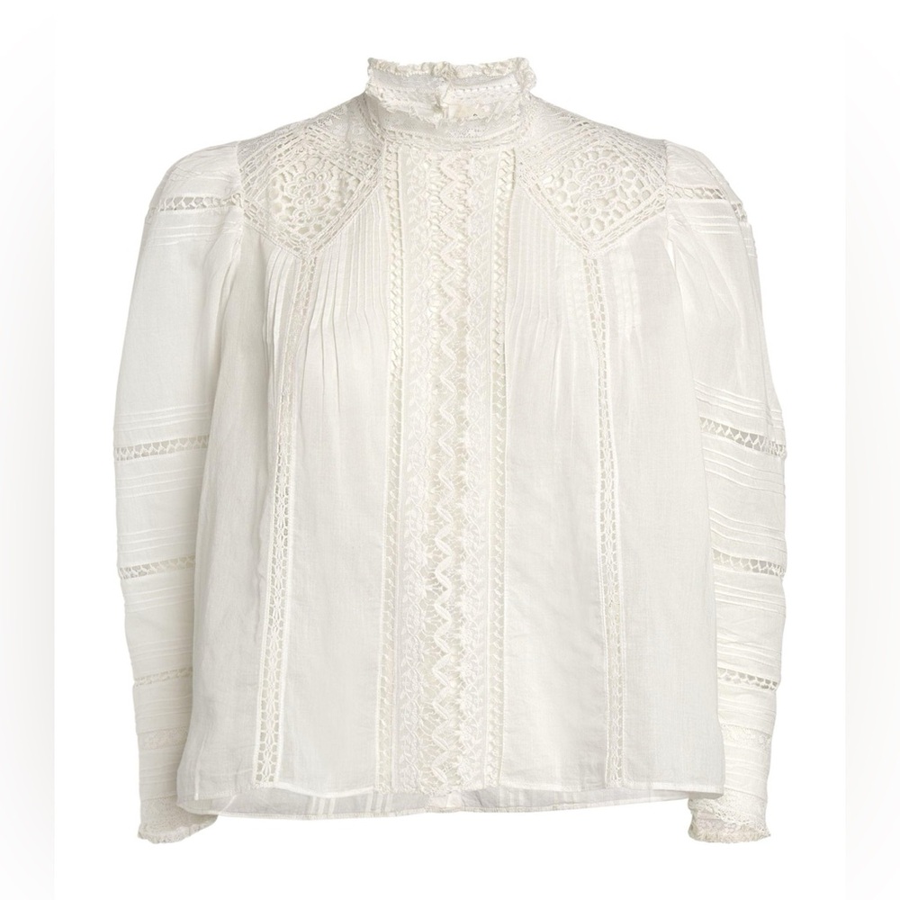 Doen Amaya crochet pintucked organic cotton-voile blouse Victorian Cottagecore - Picture 2 of 16